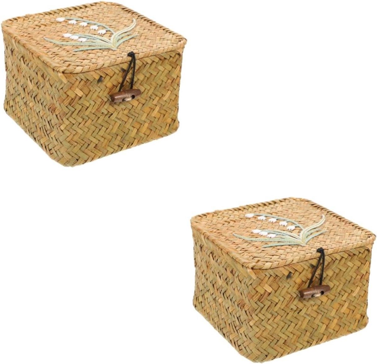 Opbergdozen Set - Rieten Mandjes - Ruimte Organiseren - Met Deksel - 14x14x20 cm - Natuurlijk