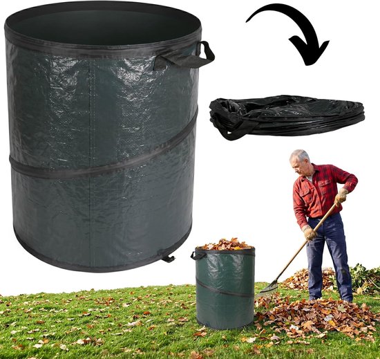 Tuinzak met handvatten - Opvouwbare mand - Tuinafval verzamelen - Waterdichte coating - 100 liter - Donkergroen — afbeelding 3