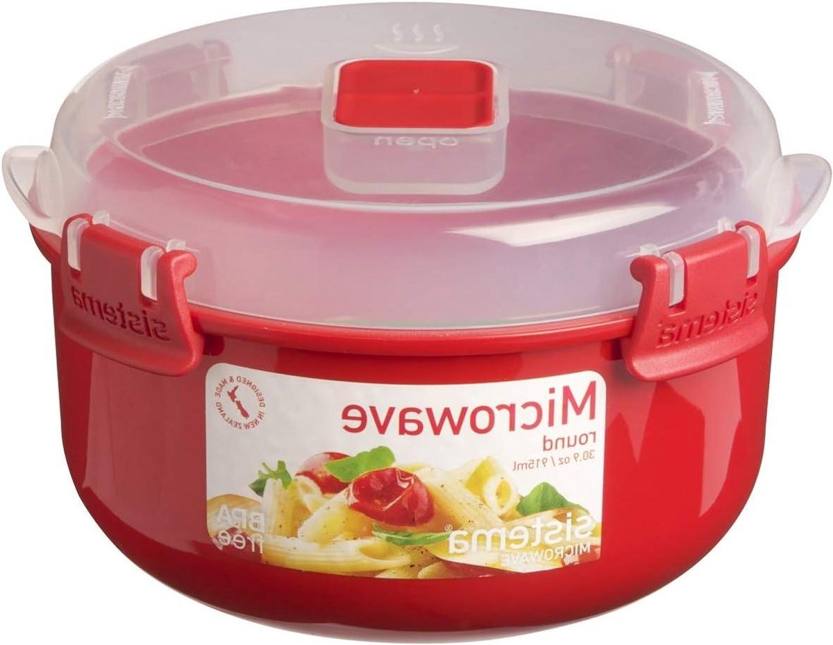 Magnetron Schalen - Ronde Bakjes - Voedsel Verwarmen - BPA-vrij Ontwerp - 915 ml - Rood Helder