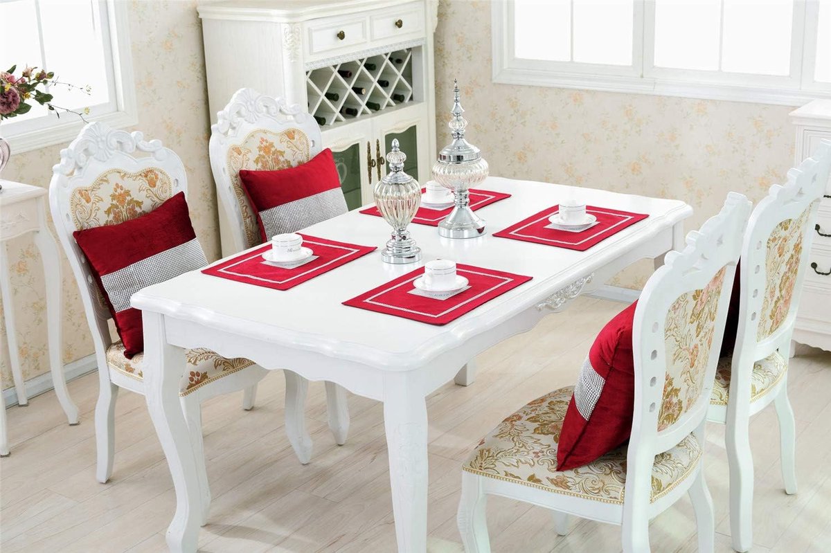 Tafel Runner Set - Placemat Kussen - Bruiloft Decoratie - Diamante Strip - 30x40cm - Rood