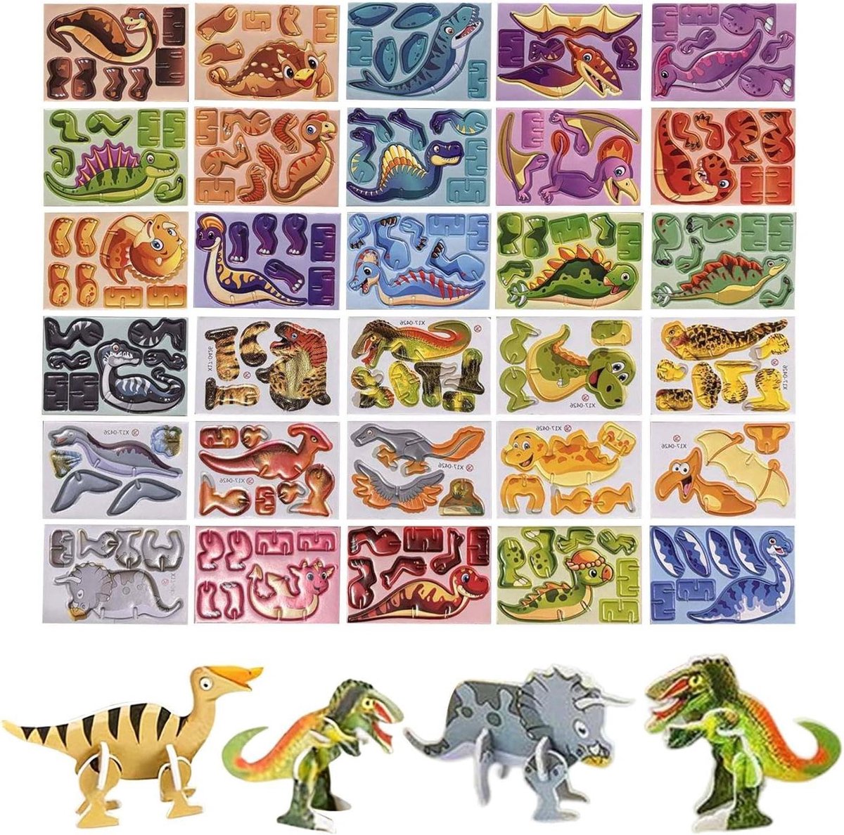3D Puzzels Kinderen - Bouwmodel Dieren - Cognitieve Groei - Veilig Papieren Materiaal - 30 Stukjes - Dinosaurus