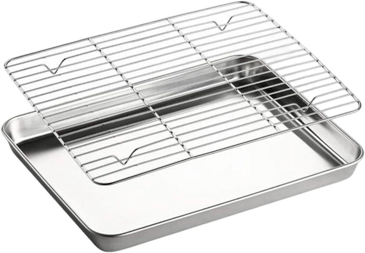 Bakplaat met rooster Oven bakplaat Veelzijdig bakken Roestvrij staal 2 maten beschikbaar Zilver