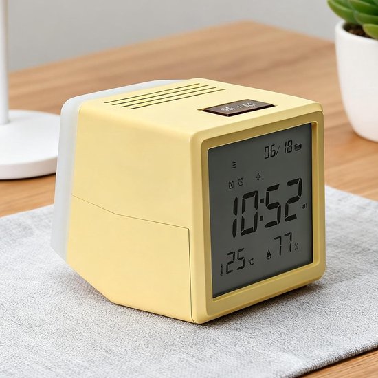 Kinderwekker - Digitale wekker Slaaptrainer - Goede slaapgewoonten - Schattig blokontwerp - 10 cm - Lichtgeel — afbeelding 4