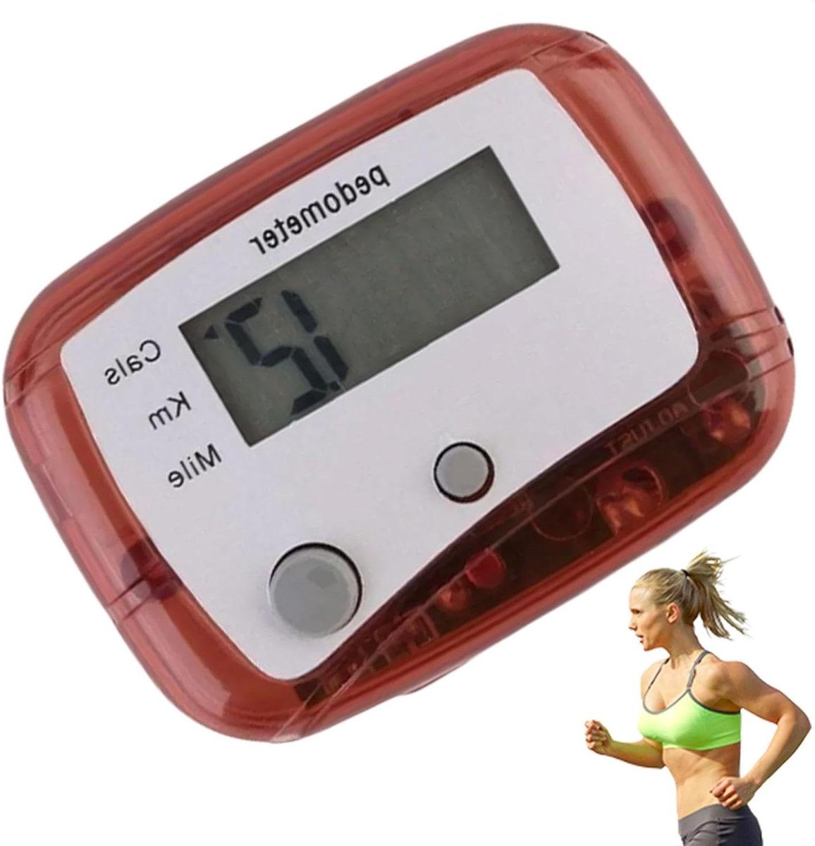 Stappenteller - Pedometer Calorie Teller - Activiteit Monitoren - Digitaal LCD Display - 47 x 35 cm - Rood