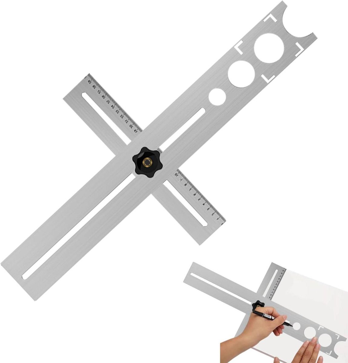 Tegelgat Locator - Gatenmeter Sjabloon - Precies Boren - Verstelbare Gatmaten - 300 mm - Zilver