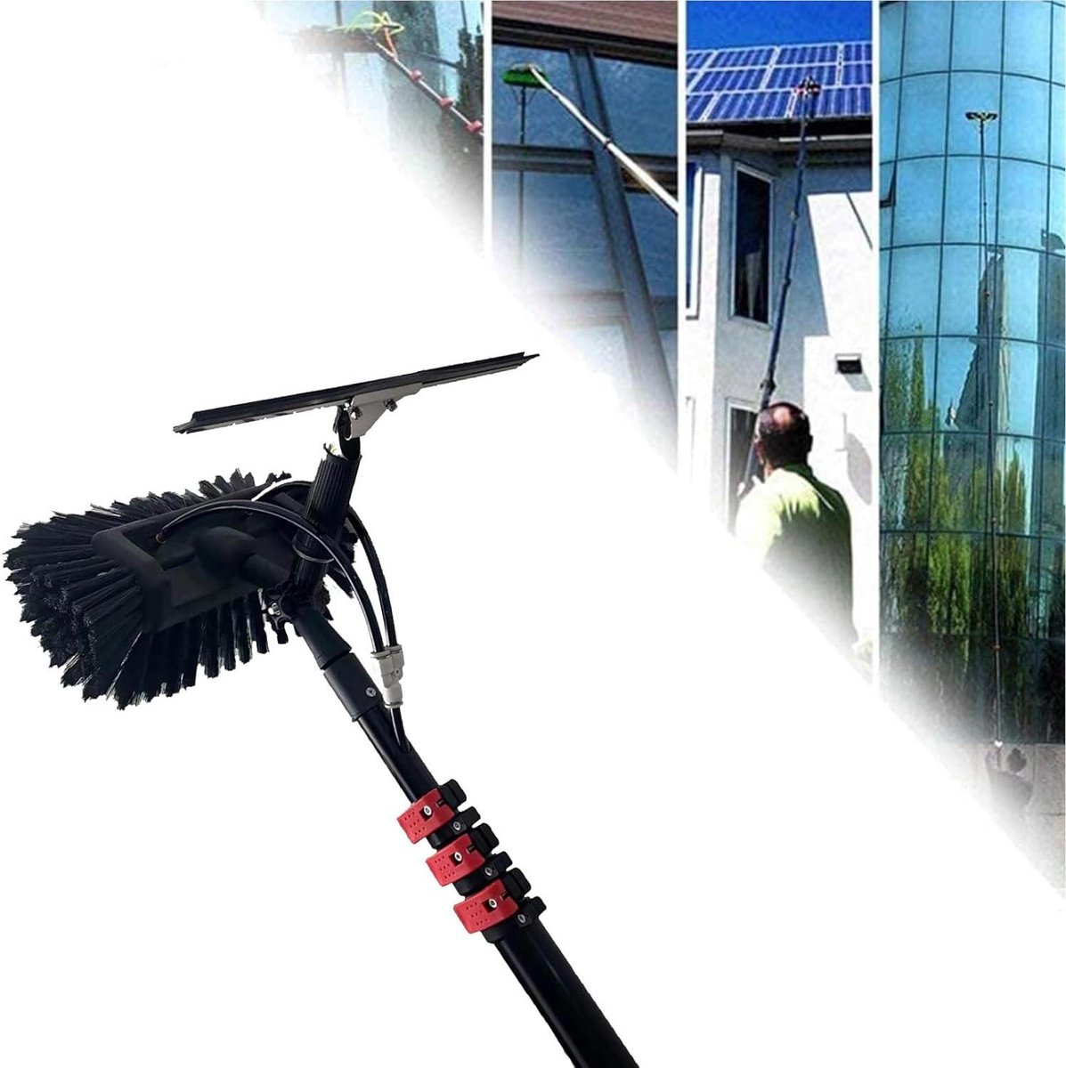 Raamreinigingsstang - Telescopische borstel - Hoge ramen wassen - Verstelbare lengte - 5-12 meter - Zilver