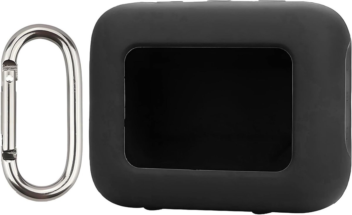 Draagbare Shockproof Liquid Silicone Hoes voor Bluetooth Speaker met Carabiner, Zwart