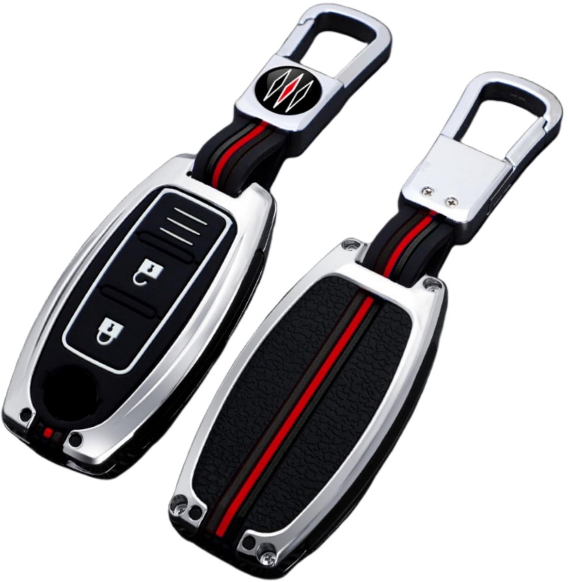 NTHProducts - Sleutelcover - Zinklegering - Tricolor gestreept design - Zilver - Sleutelaccessoires - Geschikt voor Nissan - Qashqai Juke X-Trail Pathf...