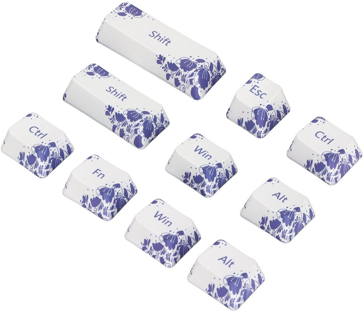 Allecto - Vervangende Keycaps - 10 Key DIY - Blauw en Wit - Toetsenbord Caps - Geschikt voor Mechanische Toetsenborden - Sleutelkappen Set