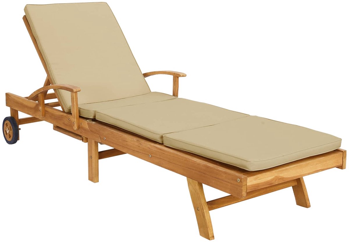 vidaXL - Ligstoel - met - kussen - 100% - Polyester - Solid-Teak