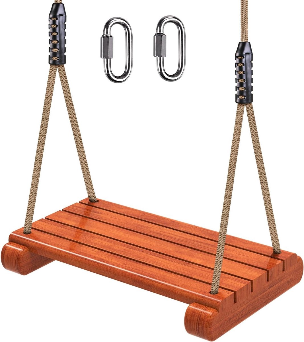 Houten Schommelstoel voor Kinderen met Carabiner Haken, Verstelbare Touwen en Capaciteit tot 226 kg, Ideaal voor Speeltuinen en Buitenactiviteiten