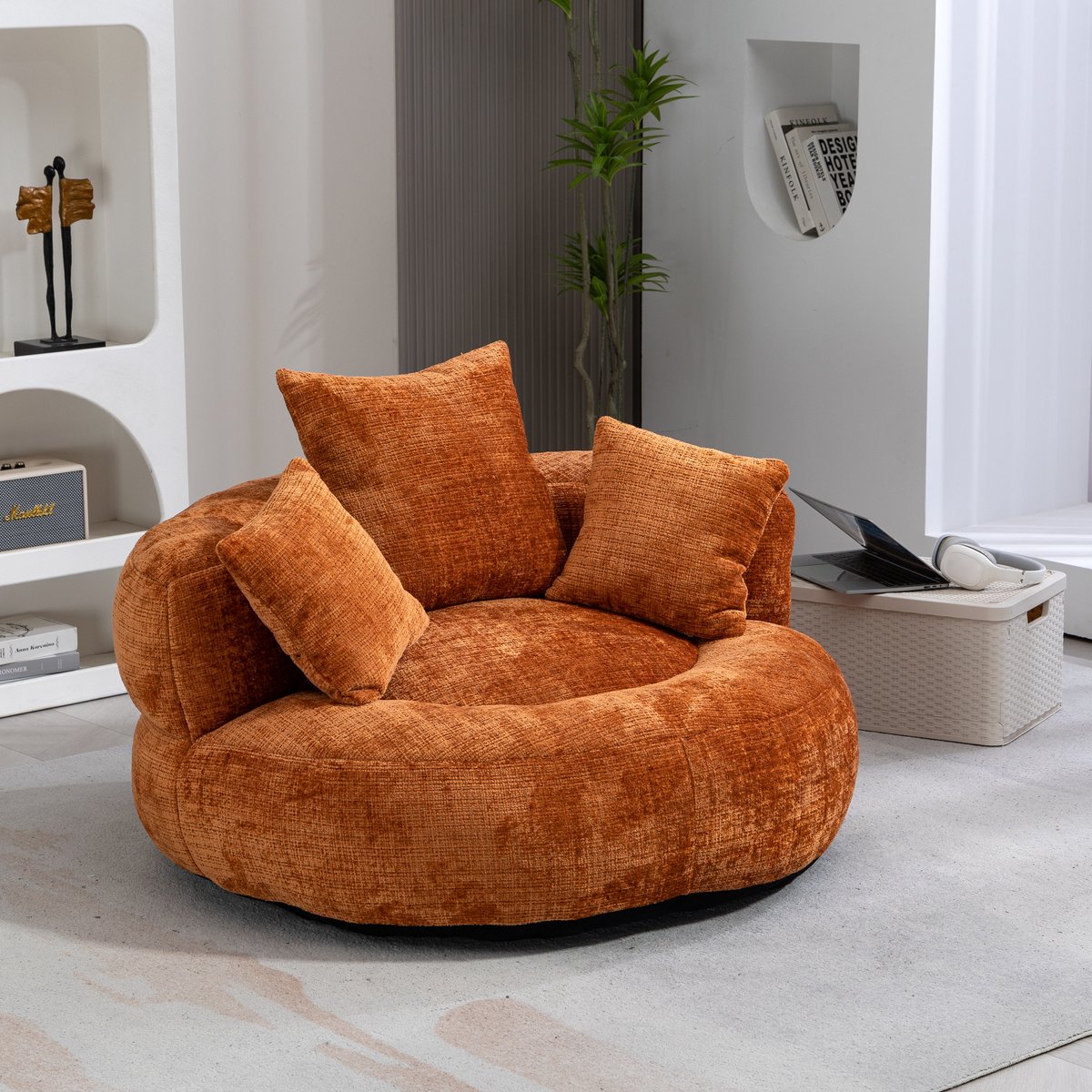 FloraGrace Loungestoel 108 x 108 x 52 cm - Hoge Rugleuning En Armleuningen - Voor Woonkamer Of Slaapkamer - Chenille - Oranje