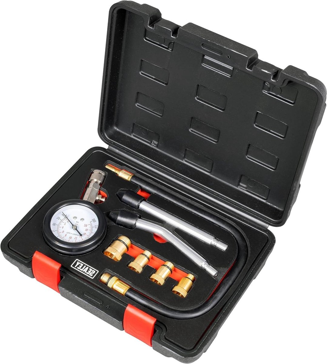 Compressietest Kit - Motortester - Motor Diagnose - 300 PSI Meter - 8 Delig - Zwart
