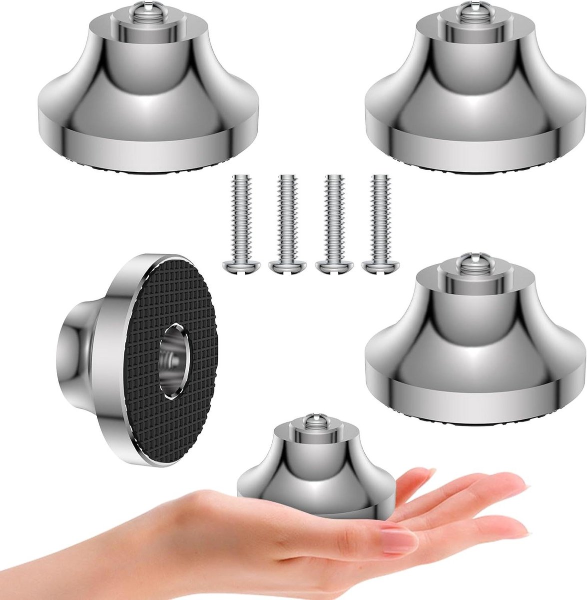 Luidspreker Isolatievoeten - Hifi Padden - Verbeter Geluidskwaliteit - Roestvrij Staal CNC Gefreesd - 40 x 21 mm - Zilver