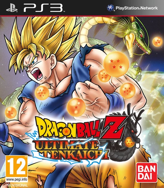Dragon Ball Z: Ultimate Tenkaichi game cover met Goku en Shenron.
