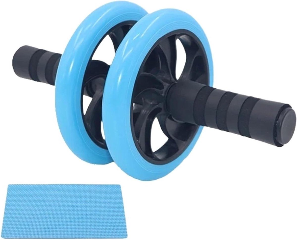 Fitness Wiel - Buikroller Dubbel - Kracht Training - Extra Breed Wiel - 16.5 Cm - Blauw