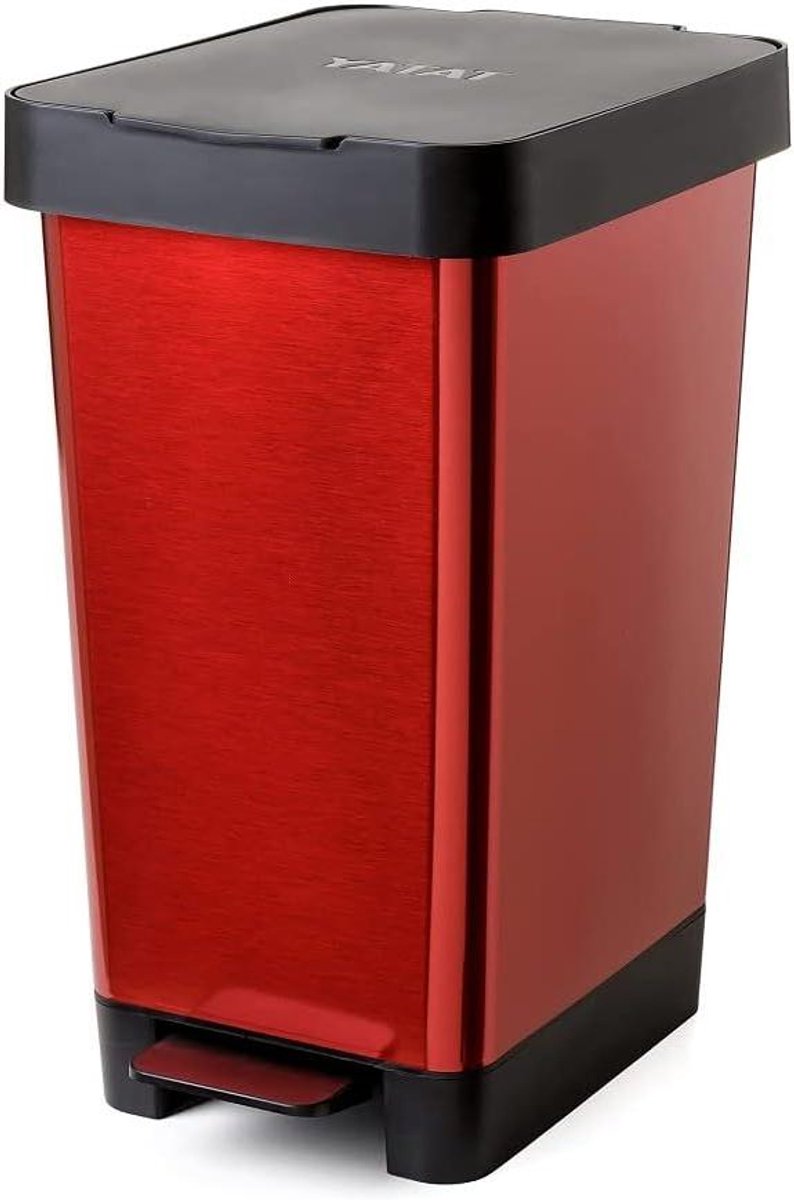 Prullenbak met Pedaal - Vuilnisbak Keuken - Huishoudelijk Afval - Compatibel met 30L Zakken - 25L 26x36x47cm - Metallic Rood
