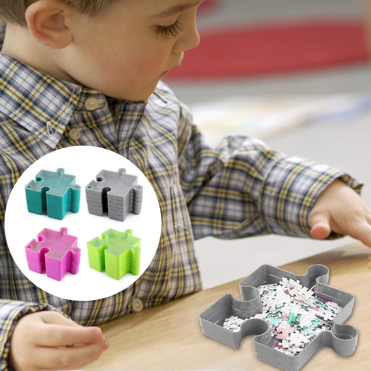 Puzzel Sorteerbakjes - Opbergbakjes - Puzzels Sorteren - Stapelbaar en Verstelbaar - 6 Delig - Grijs