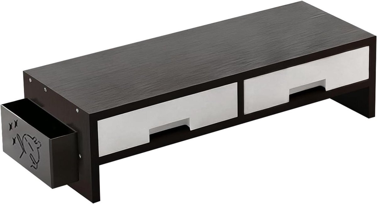Monitor Verhoger - Bureau Organizer - Ergonomisch Werken - Dubbele Lade - 50 cm Breed - Zwart