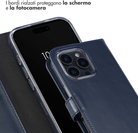 Blauw telefoonhoesje met verhoogde randen die de camera beschermen.