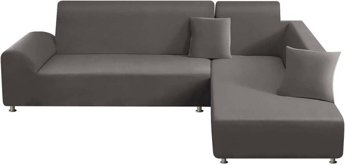 L-vormige bankhoezen - 2 stuks - stretch jacquard polyester - met kussenslopen - donkergrijs hoekbank hoes stretch