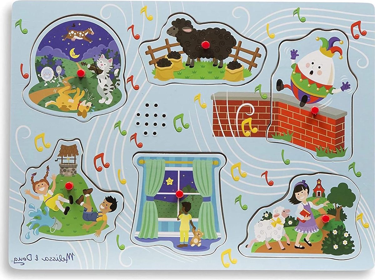 Houten Geluid Puzzel - Kinderliedjes Puzzel - Educatief Spelen - 6 Klassieke Rijmpjes - 6 Delig - Multicolor
