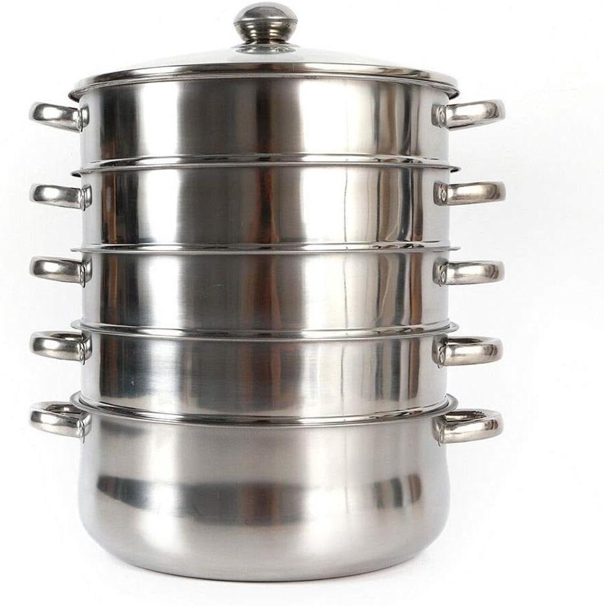 Stoomkoker RVS - Stoompan Dampkoker - Gezond Koken - 5-laags Constructie - 30 cm Diameter - Zilverkleurig
