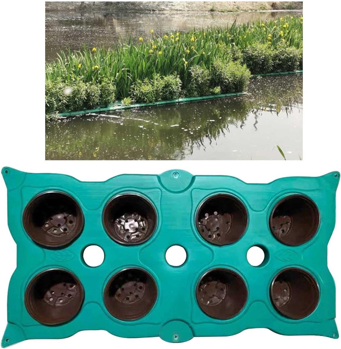 Aquaponics Drijvende eilandplantenmand voor grote vijvers, 90 x 45 cm waterplanten, kwekerijpotten met drijvende platformcontainers, ideaal voor waterplantengroei en aquaponics-systeem (
