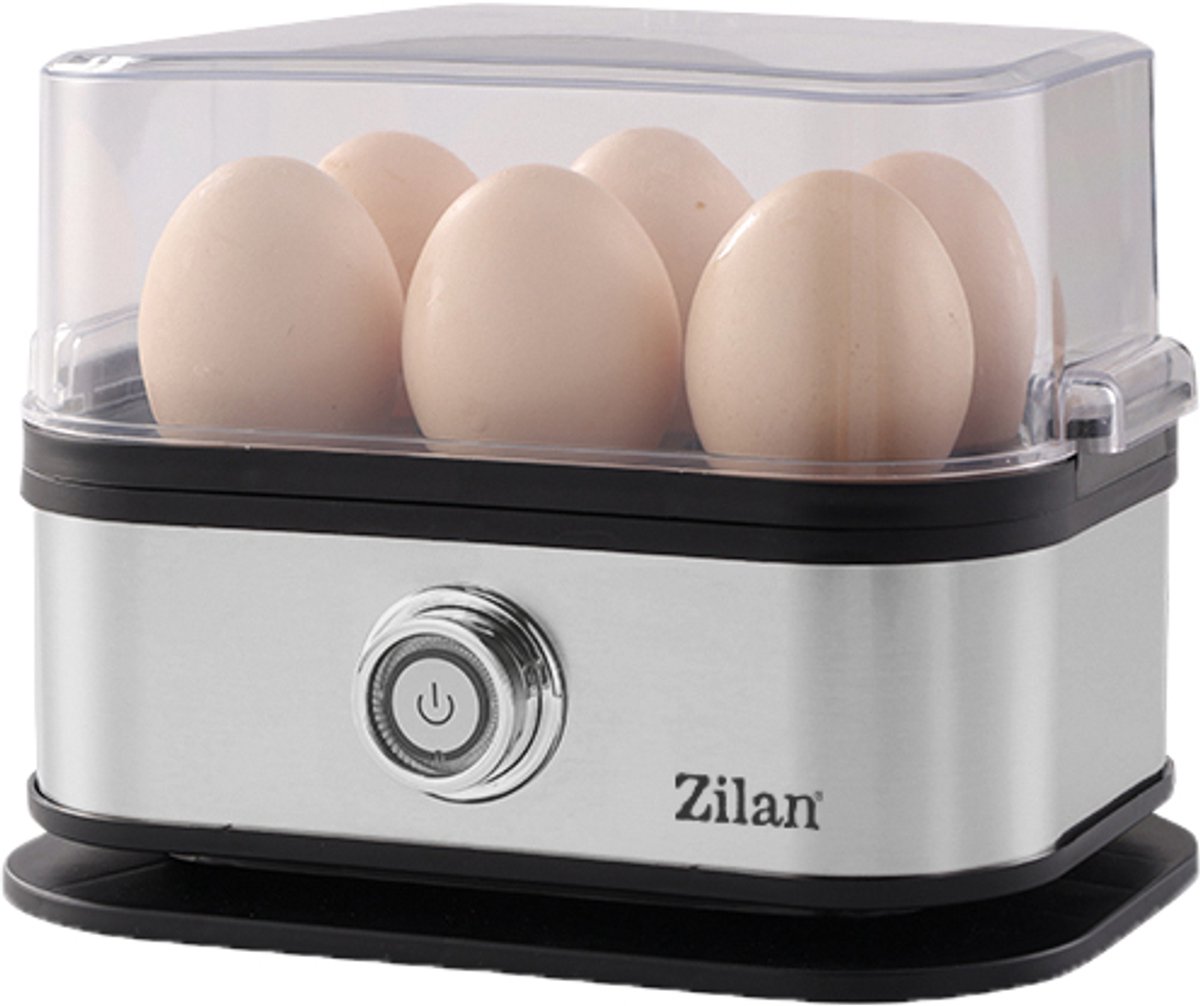 Eierkoker voor 6 Eieren – RVS Eierkoker met Automatische Uitschakeling – BPA-vrij – Inclusief Maatbeker – 200W – Zilver/Zwart