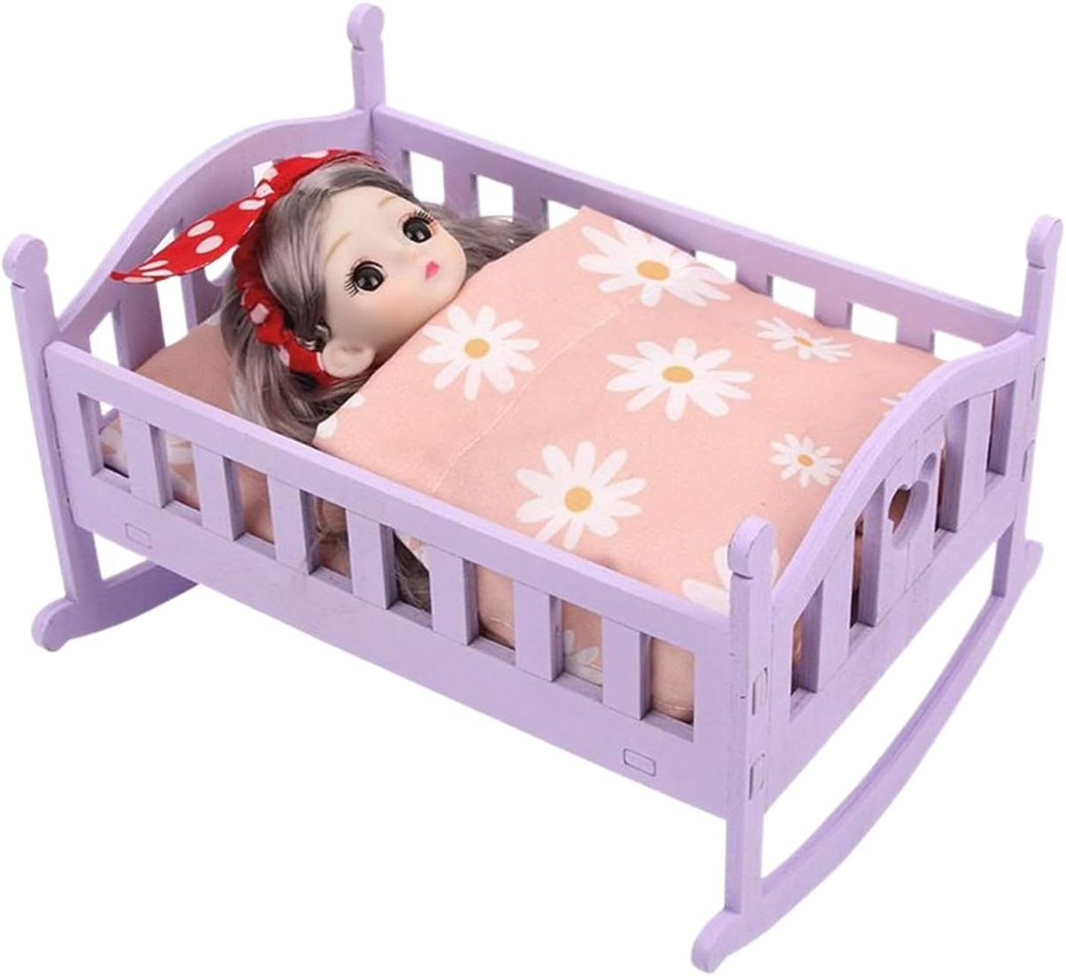 Poppenbed met accessoires - Houten speelgoed - Rollenspel stimuleren - Fijn geslepen oppervlakken - 17.5 x 15.2 x 20.8 cm