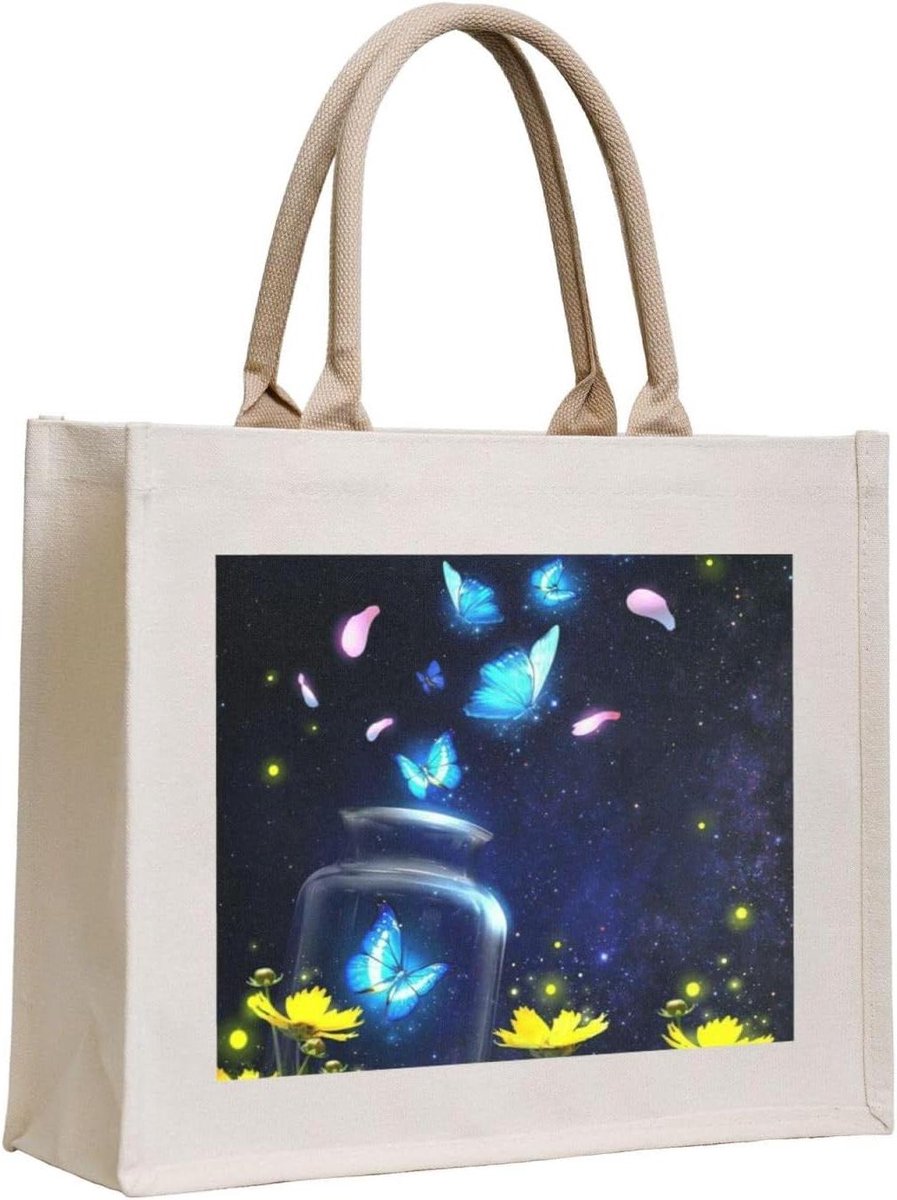 Canvas Draagtas - Tote tas - Boodschappen doen - Vlinderprint ontwerp - 40 x 33 cm - Multicolor