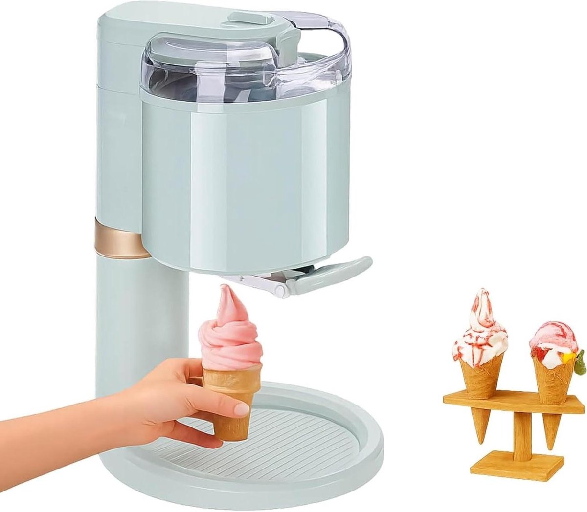 IJsmachine Soft Serve - Dessertmaker Yoghurtmaker - Thuis Desserts Maken - Vaatwasmachinebestendige Onderdelen - 1 Liter Capaciteit - Zilverkleurig