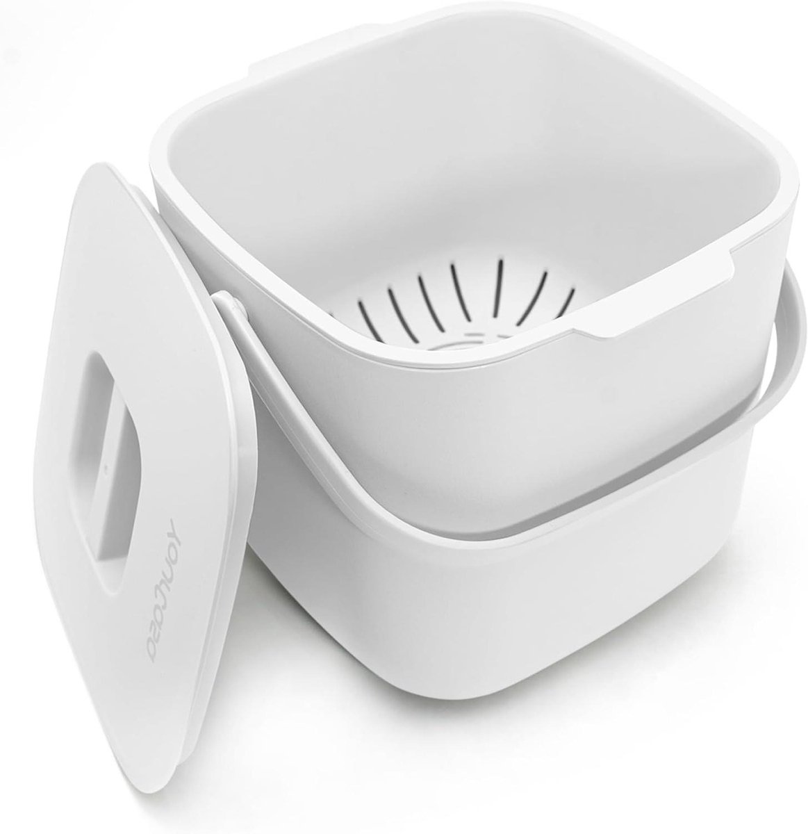 Biologische afvalemmer - Compostemmer keuken - Dagelijks bio-afval - Uitneembare zeef - 7 liter - Wit