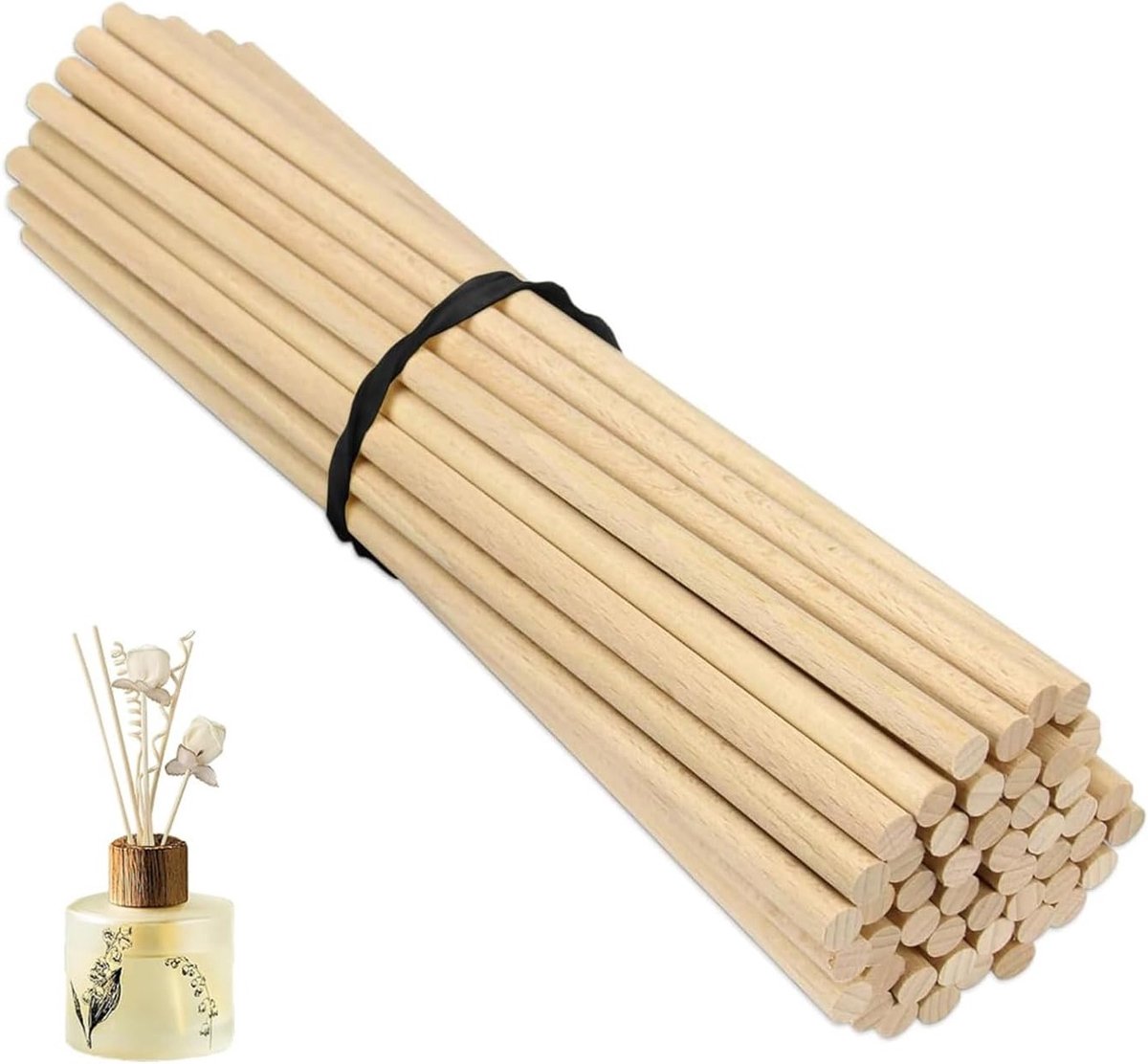 Navulverpakking met 100 geurstaafjes voor aromatherapie, kamergeur en geurverspreider, houten rotan stokjes voor een frisse sfeer