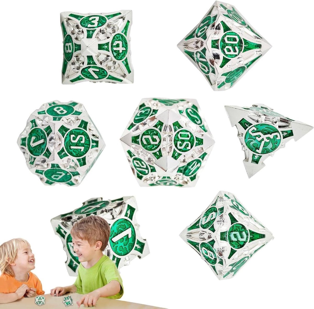 Dobbelspel Set - Metaal Dobbelstenen - Spelavonden Organiseren - Uitstekende Balans - 7 Delig - Kleurrijk