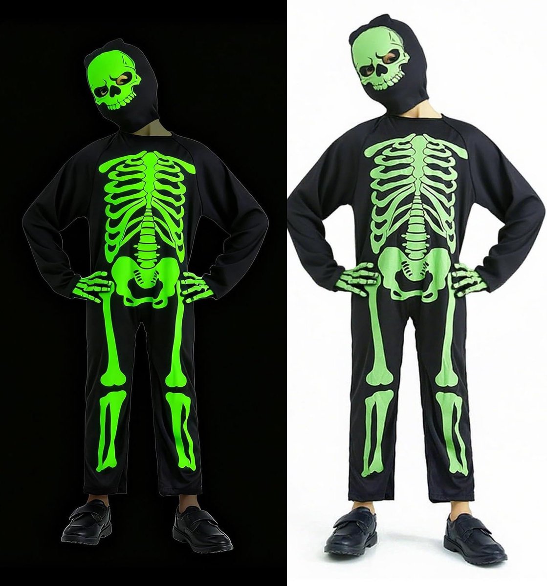 Luminous Grim Reaper Halloween Kostuum voor Kinderen - Eng Skelet Outfit voor Carnaval en Feestjes