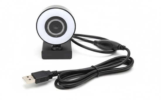 Deze 1080p webcam is Geschikt voorzien van een verstelbare LED-ringverlichting en een digitale microfoon, en ondersteunt livestreaming, videogesprekken, conferenties, online cursus