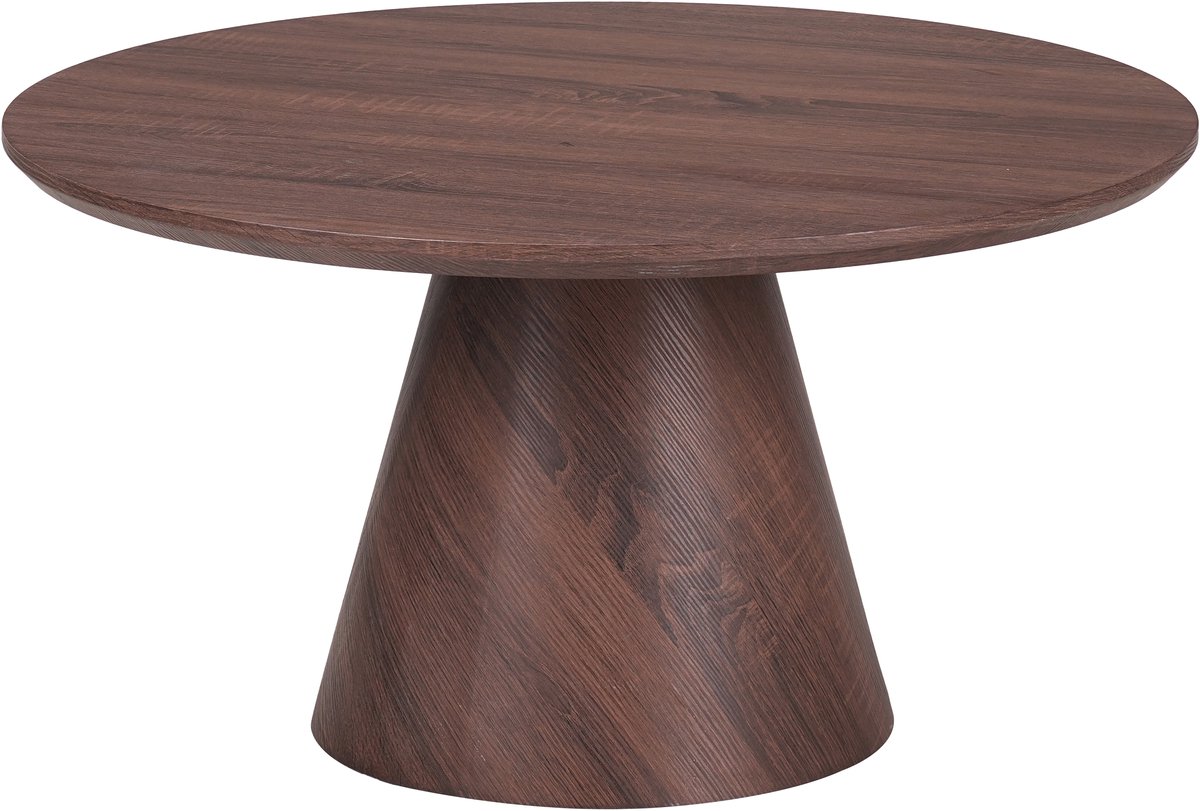 Salontafel Rond 80 Cm Donker Walnoot Hout Effect Conische Poot Japandi Stijl Manon