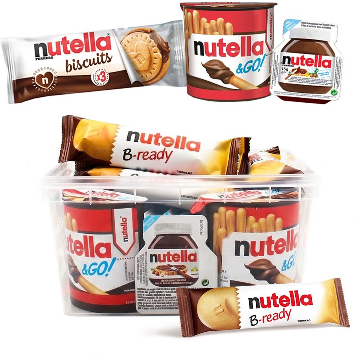 Nutella snackbox mix van 734g - Nutella B-ready, Nutella biscuits, Nutella & Go! en mini Nutella potje - Individuele verpakte koekjes
