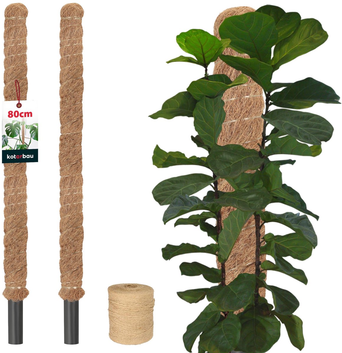 KOTARBAU® 2 st Kokosstok, Plantenstok, ⌀ 3,2 x 80 cm, Kokosstaaf, Klimhulp Monstera, Bruin, Kokosvezel, Klimhulp, Plantenstaaf, Kokosstok voor Monstera, Kokosstaaf voor Klimplanten