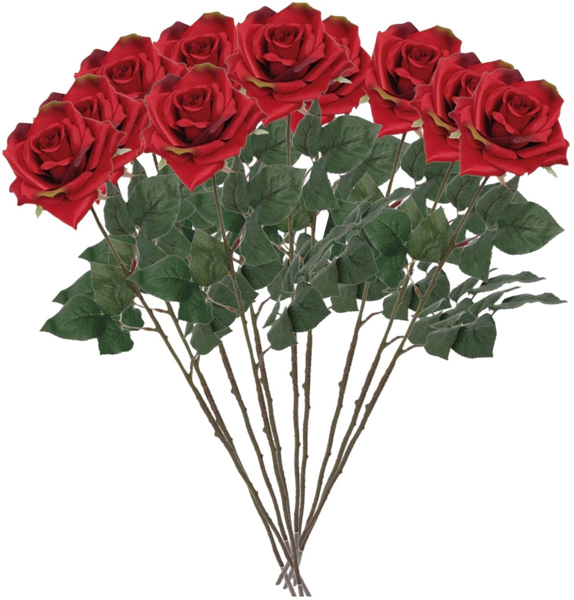 Mica Decorations Kunstbloemen Roos Amore - 10x - 66 cm - rood - zijdebloemen - boeket - rozen