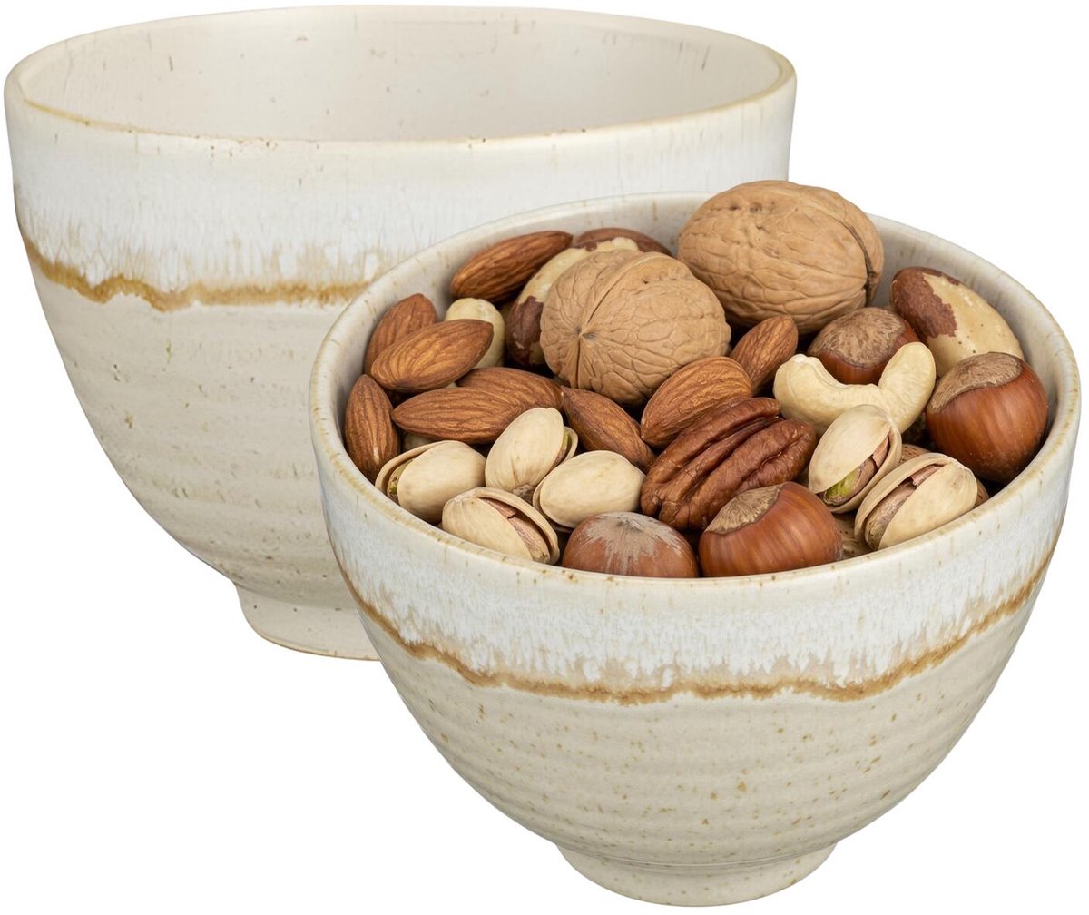 Mica Decorations Serveer/chips schaaltje Ethan - 2x - creme - 8 x 11 cm - keramiek - kommetjes