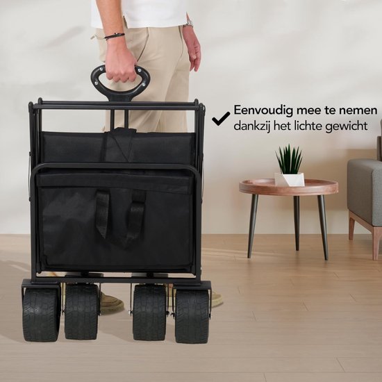 Aurixi® Bolderkar Opvouwbaar Luchtbanden - Bolderkar Opvouwbaar - Bolderkar Kinderenvervoer - Zwart - 57cm x 96cm x 57cm van Merkloos — afbeelding 3