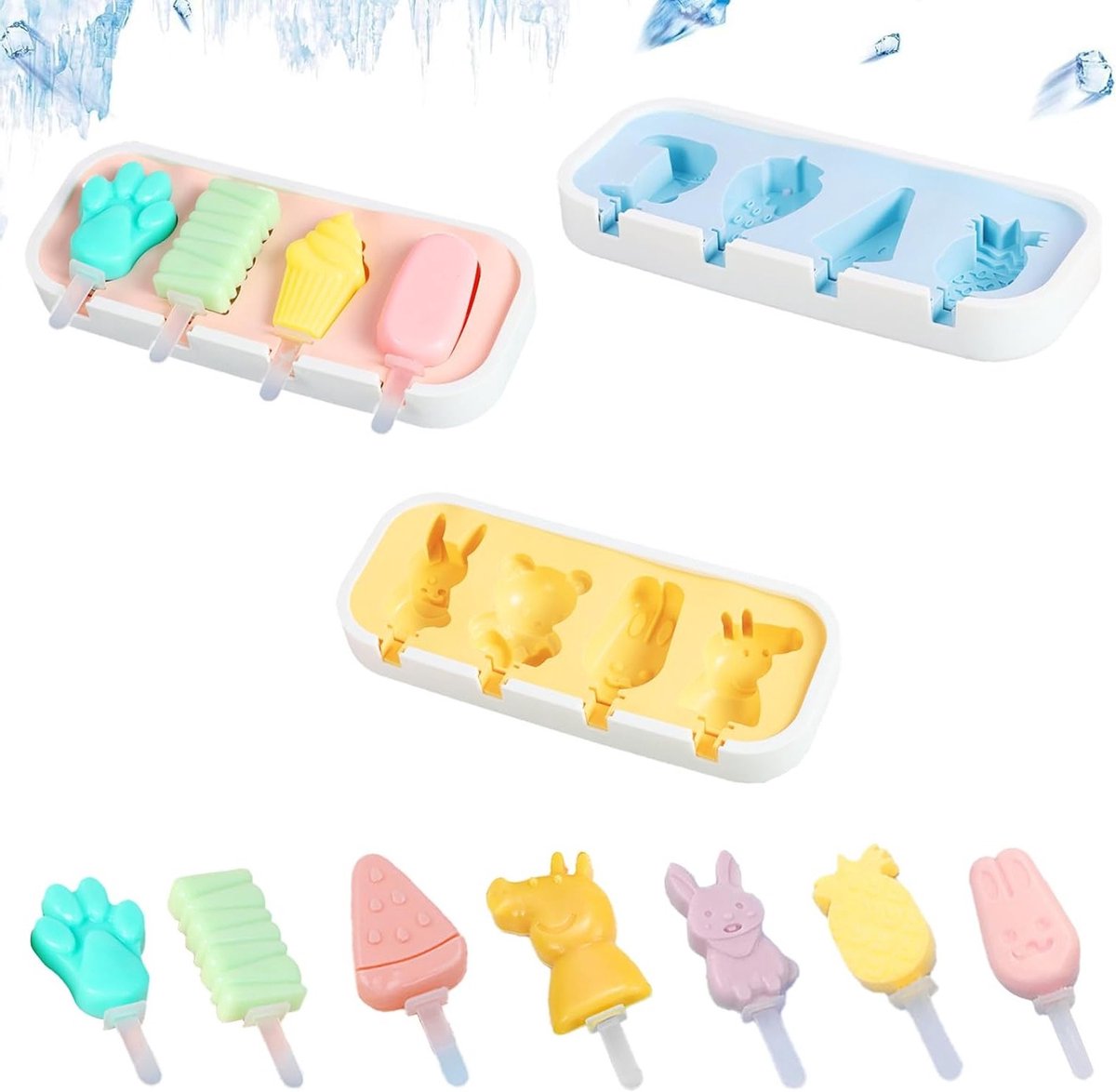 Herbruikbare siliconen ijsvormen voor popsicles, kattenpoot, aardbei en ananas - BPA-vrij, 3 stuks