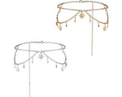 2-delige Verstelbare Tailleketting met Maan en Ster voor Dames - Mode Belly Chain voor Jurken, Jeans en Broeken - Gelaagde Gouden Ketting Accessoire