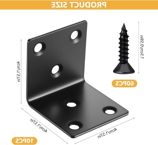 10 x Zware Hoekverbinder 90 Graden, Metalen Hoekverbinder voor Hout, Stevige Gussetplaat en Montagehoek, Ideaal voor Meubelconstructie en Klussen (40 x 40 x 40 mm) — afbeelding 5