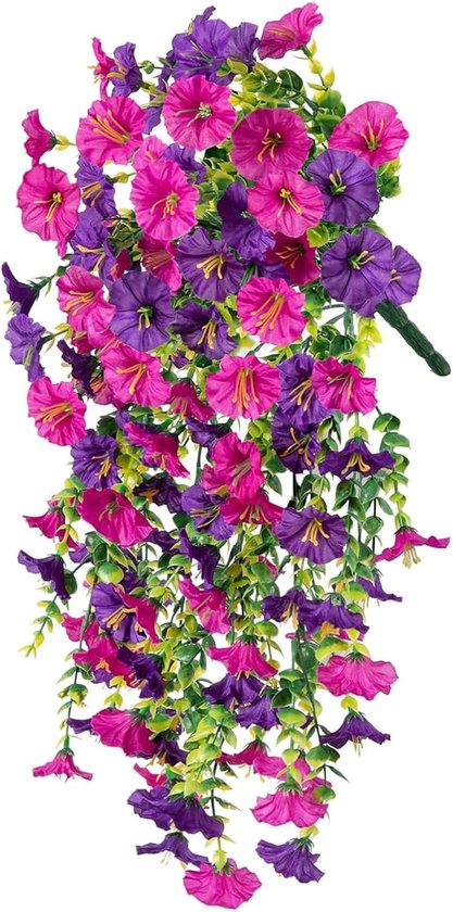 Foto: 2 stuks hangende kunstbloemen kunstbloemen vallende kunstplanten petunia kunstplanten hangende petunia planten kunstbloemen voor buiten binnen balkondecoratie bruiloften