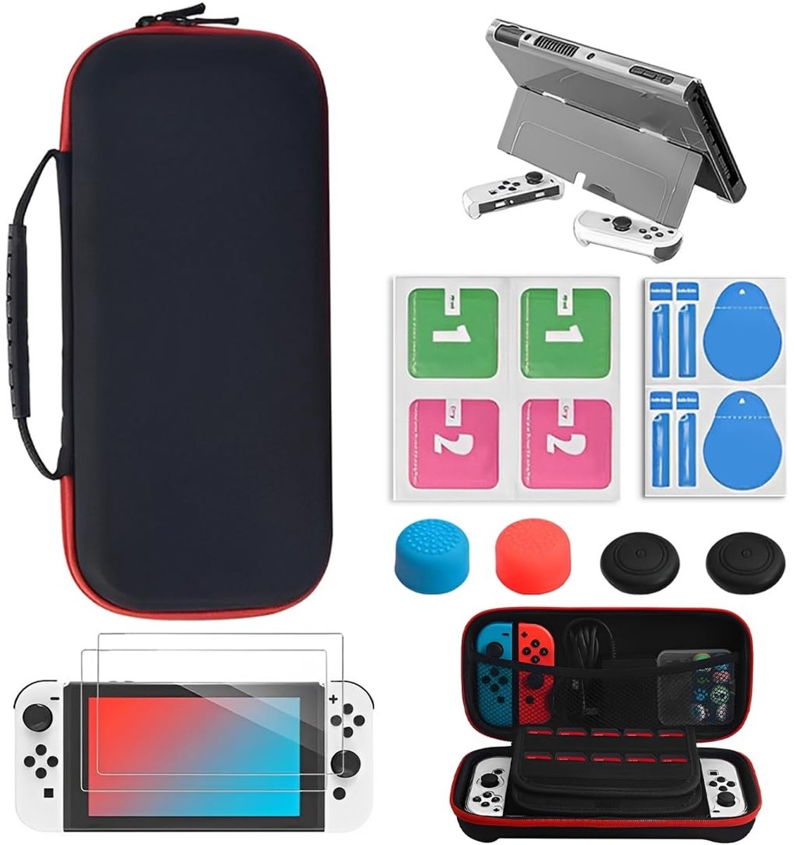 Allecto - Draagtas voor Nintendo Switch OLED - Accessoires bundel - Rood accent - Bescherming voor console - Handig en stijlvol - Geschikt voor gam...