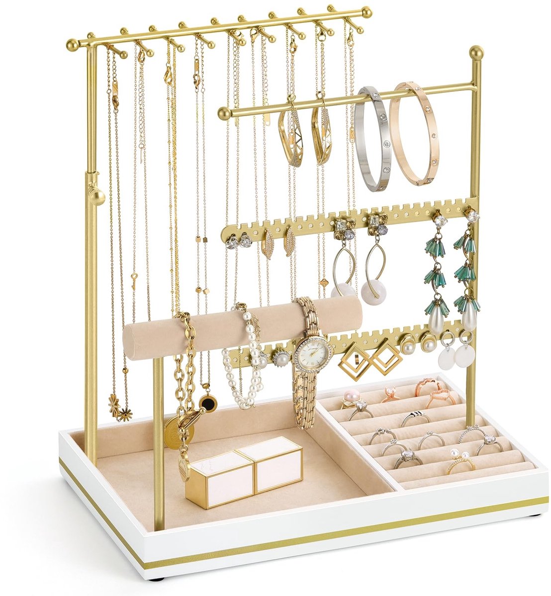 Allecto - Sieradenhouder - Juweel Organizer - 5 Laags Display Tower - Goud - Sieraden Stand - Perfect voor Dames - Aesthetic Design