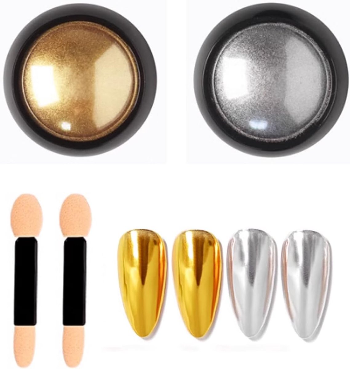 OLOEY 2-delige set goud-en zilverkleurige chroom nagellakpoeder-glitterpigmentpoeder met spiegeleffect-zilver-goud-chroom nagellakpoeder-set accessoires voor doe-het-zelfprojecten